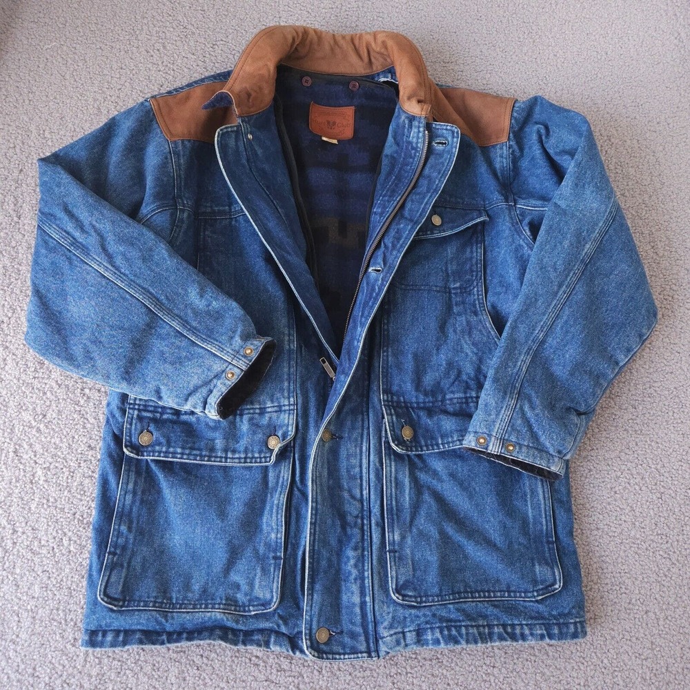 Vintage Hunt Club Denim Jacket - Leather Accents & (removable) Flannel Lining